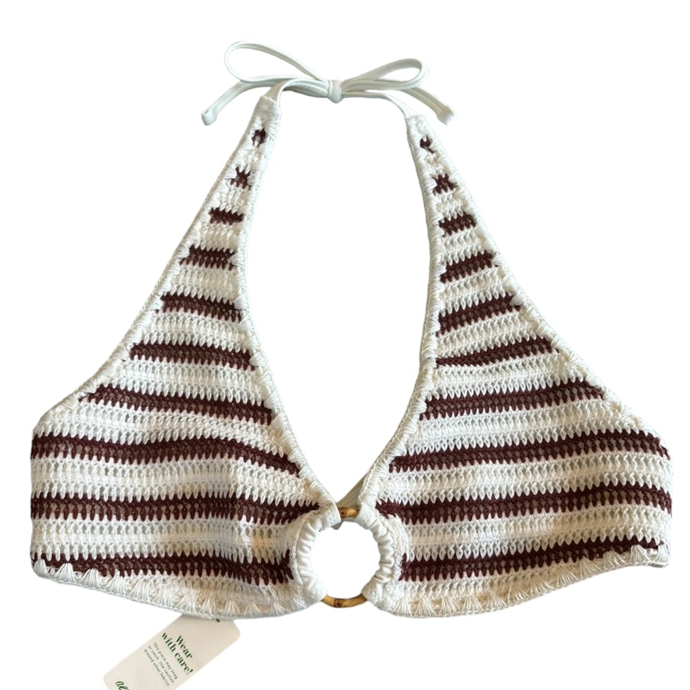 Aerie crochet bikini halter top with ties/ring detail NWT Women’s Medium